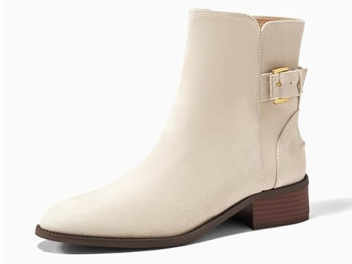 Coutgo Womens Ankle Boots Low Heel Chunky Stacked Pointed Toe Booties Buckle Strap Western Shoes4