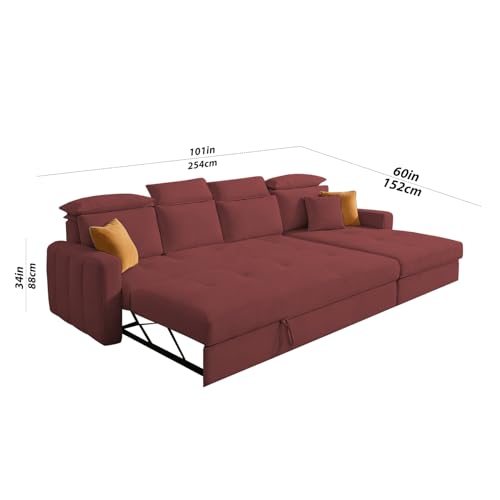 Image of Casaliving Gagnon RHS 6 Seater L Shape Corner Sofa Cum Bed for Living Room (Maroon Fabric) Premium Fabric Sofa
