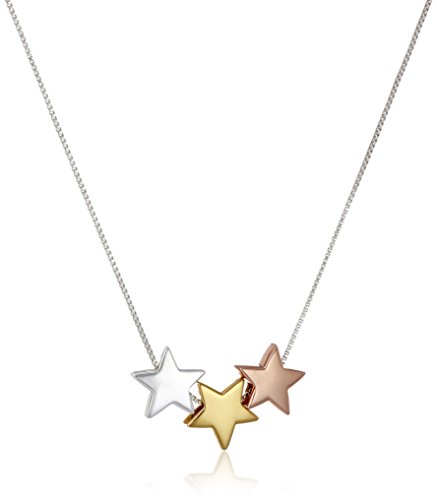 Amazon Essentials Tri Colored Sterling Silver with Yellow and Rose Gold Flashed Three Star Pendant Necklace, 18
