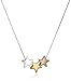 Tri Colored Sterling Silver with Yellow and Rose Gold Flashed Three Star Pendant Necklace, 18"