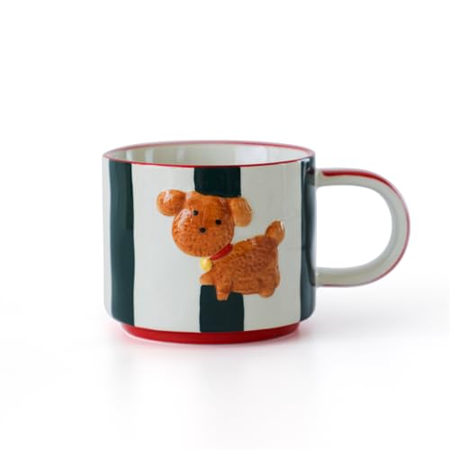 TREEWOO Bonita taza de café de cerámica con diseño 3D de cachorro, estilo coreano, decoración de cumpleaños, Navidad, Año Nuevo
