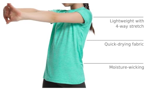 Image of 5 Pack Girls Athletic Shirts Short Sleeve Dry Fit T-Shirts Tops for Teens | Soft and Breathable Fabric, Bright and Cute Colors, Longer Length Design, Colorfast and Anti-Wrinkle