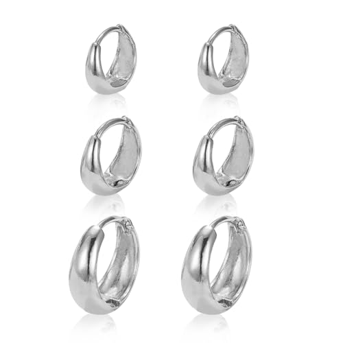 3Pairs Gold Hoop Earrings for Women Trendy Chunky Gold Earrings 14K Gold Filled Hypoallergenic Small Huggie Hoop Earring Set Tiny Gold Thick Hoop Earrings Stacks Gold Jewelry for Women