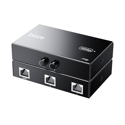 BIAZE 2-in 1-Out RJ45 Network Switch, 2x1 / 1x2 Manual LAN Selector for Internet & Network, No Need Plug/Unplug, PC Network Sharing Box for Desktop, Laptop