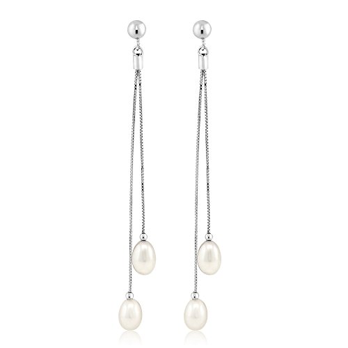 Gem Stone King Cultured Freshwater Pearl Drop Dangle Long Earrings For Women | 925 Sterling Silver | Pearl Size: 7-7.5MM | Length: 3 Inch | Fine Jewelry Gifts for Her Mom Women Wife3