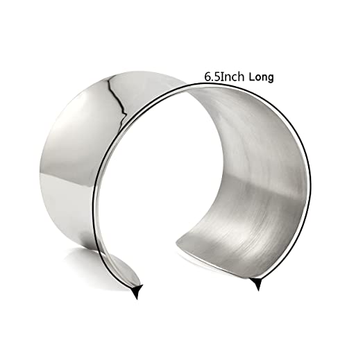 Silver Wide Grooved Cuff Bangle for Women Lady Stainless Steel Shiny Punk Bracelet3