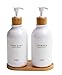Homediy 2er Set Seifenspender 500ml, Plastik Shampoo Spender Duschgel Spender SpüLmittelspender Küche Handseifenspender Con Bambuspumpe und Seifenschale, Pumpspender Inkl Etiketten, Weiß
