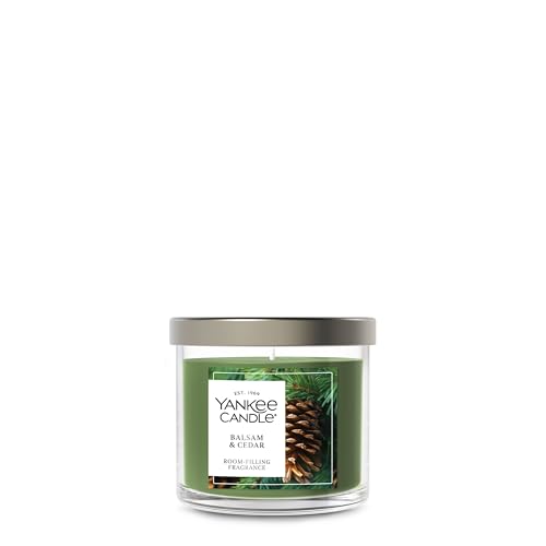 Yankee Candle Small Tumbler Scented Candle, Balsam & Cedar, 4.3 oz, Premium Plant Wax Blend, Natural Fiber Wick, Up to 40 Hour Burn Time