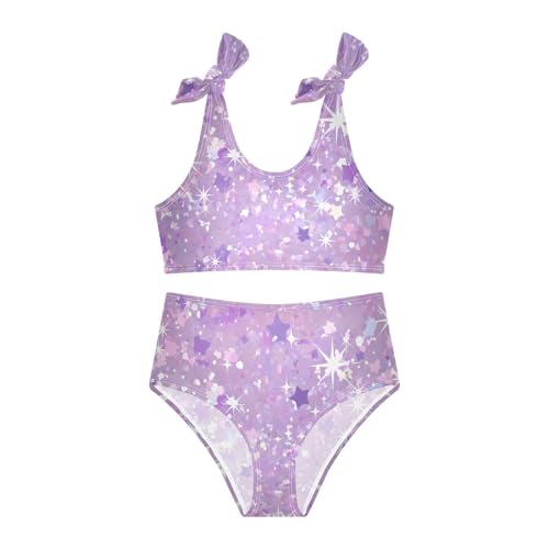 KLL Purple Glitter Texture Background Girls' Two Piece Bikini Set Scoop Neck Swimsuit Swimming Suits Adjustable Shoulder3