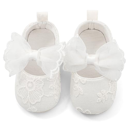 Cheerful Mario Zapatos Bebe Niña Bautizo Bebe Bailarinas Primeros Pasos Zapatos Elegantes para Boda Cumpleaños Blanco-F 12-18 Meses