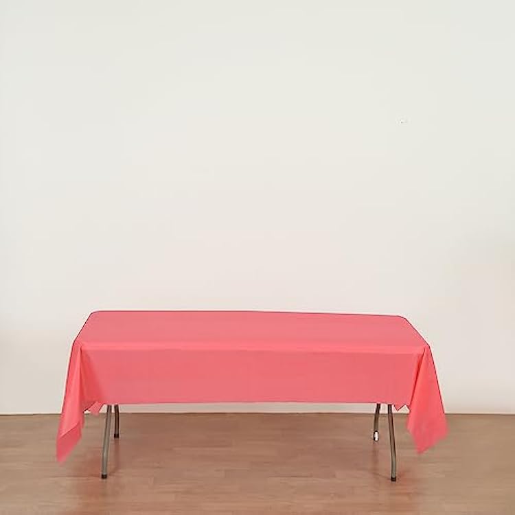 Evershine Case of 48 Pack Bulk Heavy Duty Coral Rectangle 54 X 108 Plastic Table Covers Tablecloth (Reusable) (Rectangle 54 X 108, Coral)
