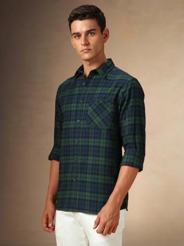 Image of Dennis Lingo Men Flannel Check 100% Cotton Relaxed Fit Full Sleeves Shirts