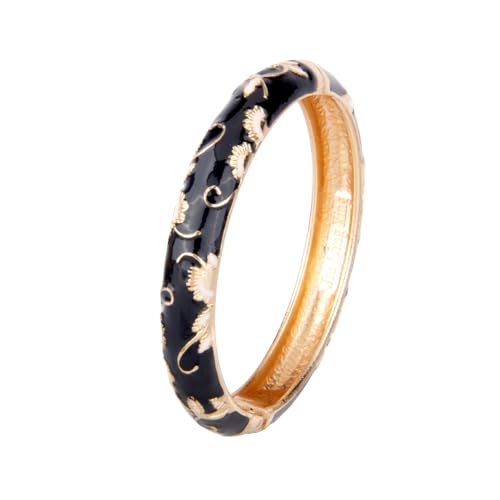 Image of UJOY Bangles 5 Pcs Enamel Jewelry Set Rose Flower Engraved Cloisonne Bracelets Pack in a Box 5PCS