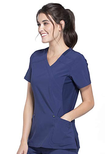 Cherokee Women Mock Wrap Contemporary Fit Scrubs Top with Stretchy Knit Panel CK680
