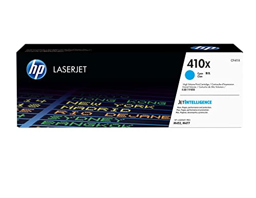 Original HP 410X Cyan High-yield Toner Cartridge | Works with HP Color LaserJet Pro M452 Series, HP Color LaserJet Pro MFP M377, M477 Series | CF411X