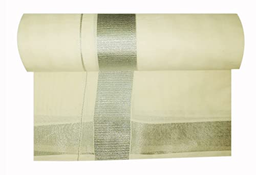 Image of Mens Cream 100% Cotton Dhoti 4.00 Mtrs with Rich Jari Border Dhothi /Vesti /Mundu