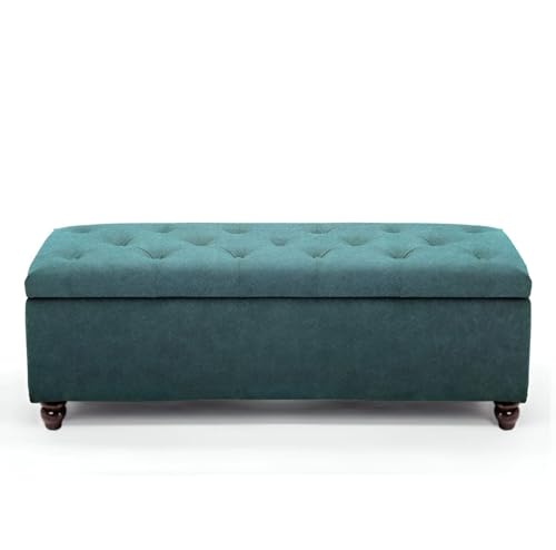 Image of LEGACY OF COMFORT Captain 2 Seater Sofa Ottoman Bench with Storage Velvet Fabric Ottoman Bench for Living Room Bedroom & Entryways (Sea Green)