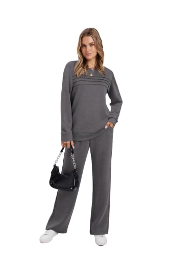 Image of WIHOLL Women's 2 Piece Sets Sweatshirt Casual Travel Outfits Lounge Wide Leg Tracksuit Cozy Sweatsuits Fashion 2026