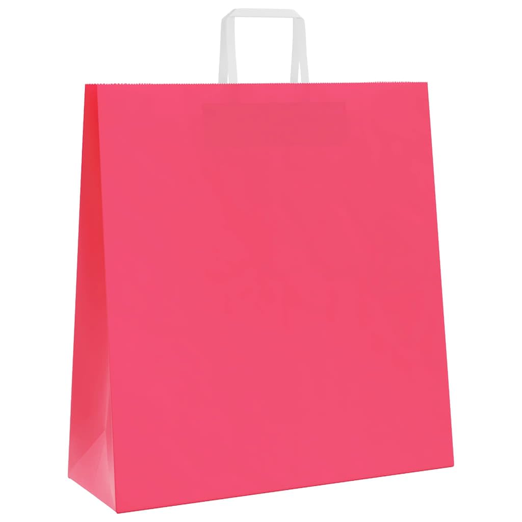 Różowe torby papierowe kraft 250 szt. z uchwytami linowymi, 45 x 17 x 48 cm, torby na zakupy nadające się do recyklingu na prezenty, imprezy i zakupy