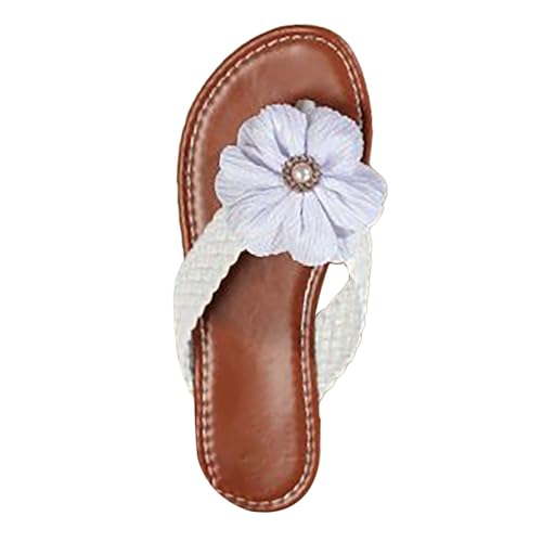 Generisch Chanclas para mujer, con flores, para verano, cómodas, planas, antideslizantes, para playa, playa, verano, ducha, tiempo libre, tallas 36-43, Blanco, 41 EU