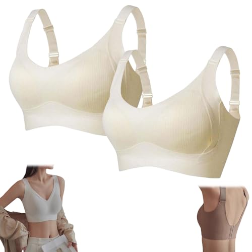 Genérico Sujetador Push up Ajustable, Sin Aros Y Acanalado para Mujer, Suave, Cómodo Y Sin Costuras para Uso Diario(White 2Pcs,M)