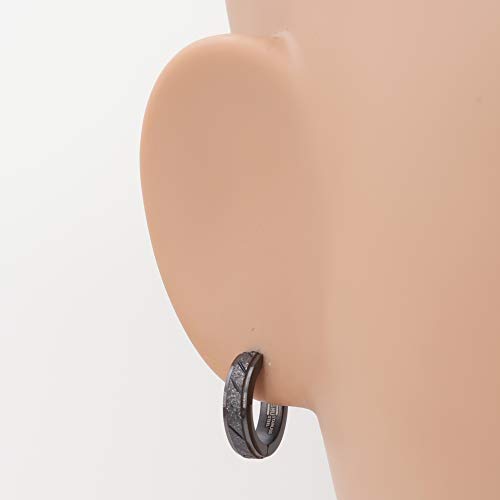 Stainless Steel Mens Hoop Earrings Stripe Whole Black Color Bevel Edge 16Mm #TOP1