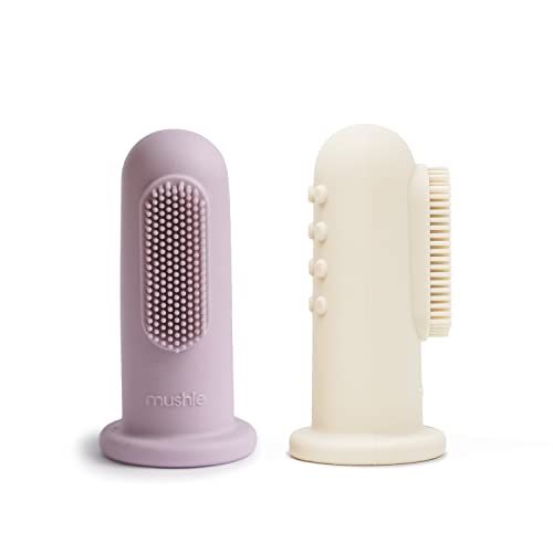 Image of mushie Baby Finger Toothbrush (Soft Lilac/Ivory) 2-Pack