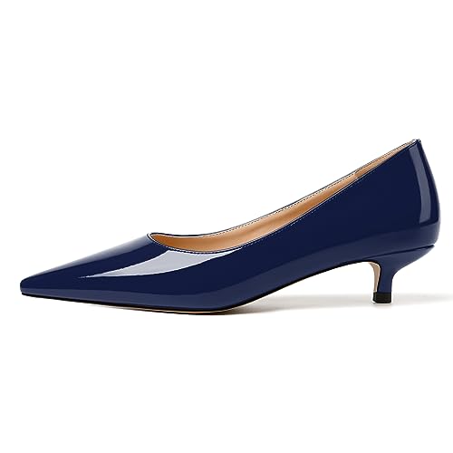 JUSTDANNI Womens Pointed Toe Slip On Patent Formal Fashion Office Kitten Low Heel Pumps Shoes 1.5 Inch2