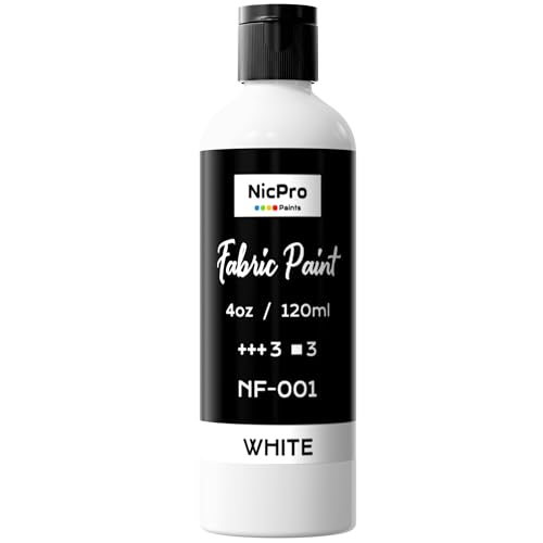Nicpro White Fabric Paint 4 oz (120 ml) Fabric Paint for Clothes Permanent Rich Pigment Non-Toxic Soft Clothing Paint for DIY T-shirts Jeans Crafts Refresh Furniture Upholstery