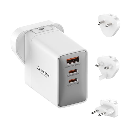 Image of Stuffcool Nomad II Smallest 100W GaN Charger PD PPS Supports SFC 2.0 Charges MacBook, Laptop, Smartphone, DSLR, Gaming Console, with Exchangeable EU, USA and UK pins Works with 150+ Countries