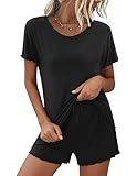 Ekouaer Womens Pajama Sets Short Sleeve Pajamas for Women Sets 2 Piece Lounge Sets Soft Sleepwear PJS Black