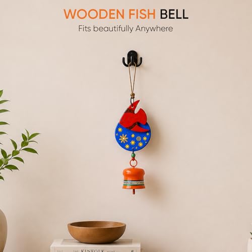 Image of Aakriti Art Creations Wooden Fish Wind Chime Small Multicolor | Handmade Wooden & Metal Windchime | Decorative Wind Chimes for Balcony, Garden, Living Room | Feng Shui Wind Chime Home Decor