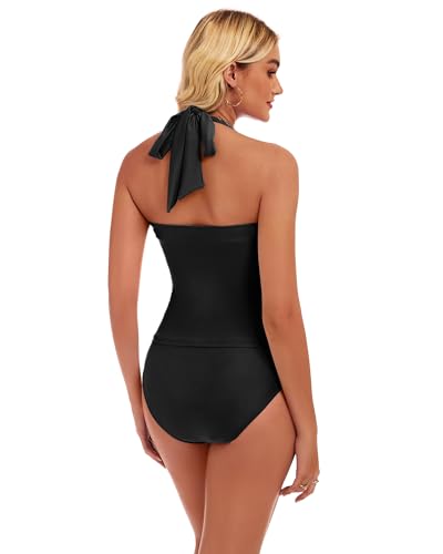 Halter Tankini Swimsuits for Women Tummy Control - Two Piece Bathing Suit Slimming Tankini Sets Bandeau Bikini2