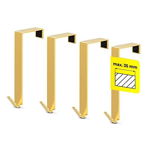 primahook Colgador de Puerta - Puertas de Hasta 3,5 cm de Grosor (dorado) - 4 Unidades - Perchero Sobre Puerta - Ganchos para Albornoz Sin Taladro - Perchero de Puerta - Toallero Cover