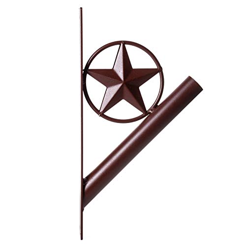 Ecorise Flag Pole Holder - Texas Rustic Iron Star Bracket Mount Outdoor Wall Décor For House, Strong And Rust Free Coated, 1-1/8” Inner Diameter (Brown) #TOP5