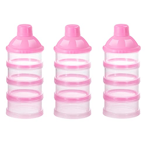 Image of Accmor 3pcs Formula Dispenser On The Go, 4 Layers Stackable Formula Container for Travel, Baby Milk Powder Kids Snack Container, BPA Free, Pink