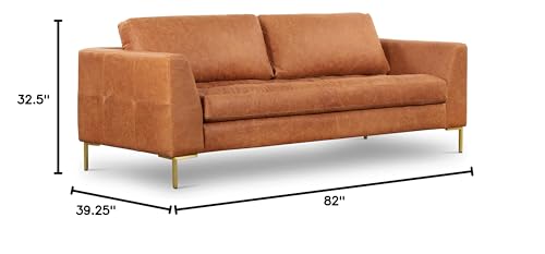 Image of Poly & BARK Calle 90 inch Sofa, Full-Grain Pure-Aniline Italian Leather, Cognac Tan, Brass Legs