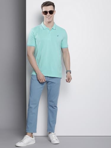 Image of The Indian Garage Co Men Slim Fit Solid Polo Neck Half Sleeves Tshirt