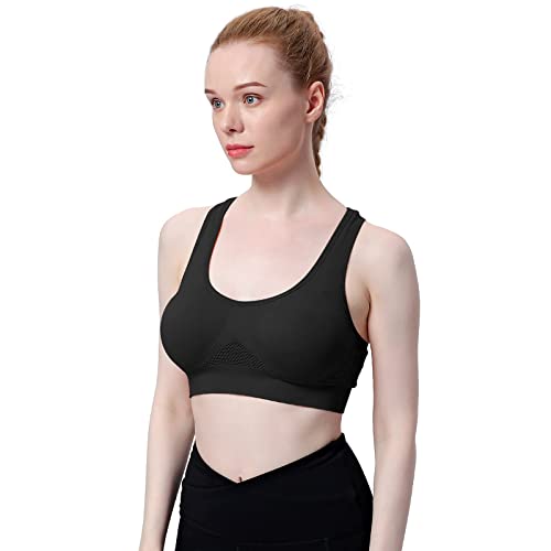 Wanayou Women's Plus Size Comfortable Sports Bra Low-Impact Wireless Sleep Bras Seamless Racerback Yoga Bra Activewear Breathable Bras Light Support Workout Running Gym Pilates Bras 3 Pack #TOP3