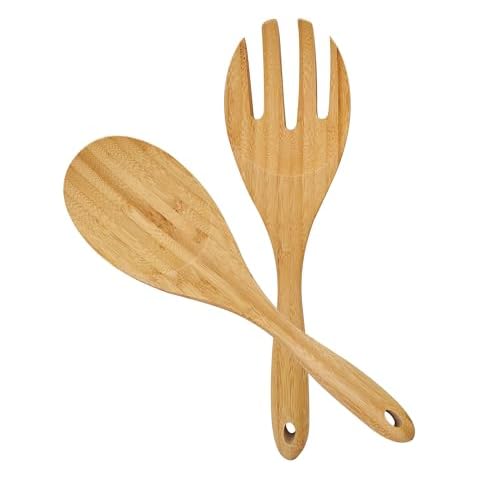 Youkoo 12 Inch Bamboo Wood Salad Servers Cover