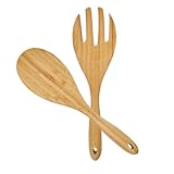 Youkoo 12 Inch Bamboo Wood Salad Servers, Cooking Utensils - Spoon and Fork