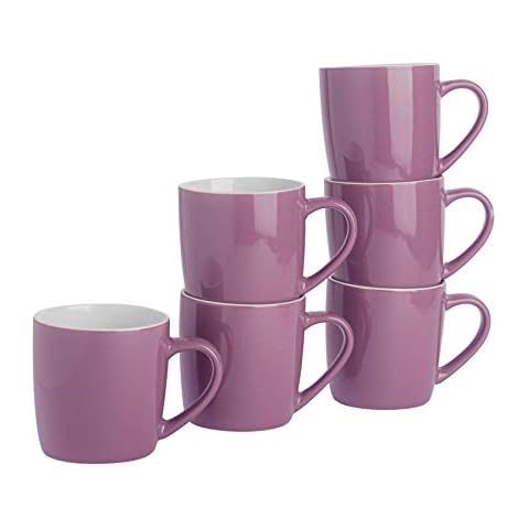 Argon Tableware Tea Coffee Mugs - 6pc Contemporary Coloured Ceramic Cups Set - 350ml - Purple - Pack of 6 Cover