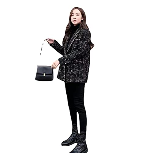 AGALUS Kleine Duftende Tweed-Temperament-Prominente Spleißen Kleine Anzüge Für Frauen Im Herbst Locker Karierter Mantel Für Frauen,Farbe1,S