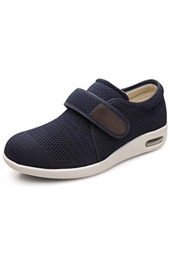 DENACARE Men s Wide Width Shoes with Adjustable Closure Lightweight for Diabetic Edema Plantar Fasciitis Bunions Arthritis Swollen Feet-SM5 Blue