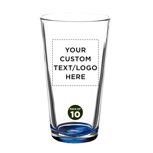 Custom Casale Pint Glass 16 oz. Set of 10, Personalized Bulk Pack - Beer Glasses, Heavy Duty Drinkware - Blue