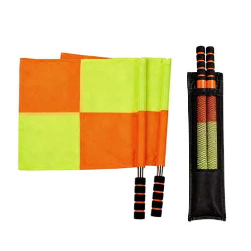 2 Pack Soccer Referee Linesman Flags, 18in Handles, Orange Yellow Fabric Panels with ABS Foam Grips...