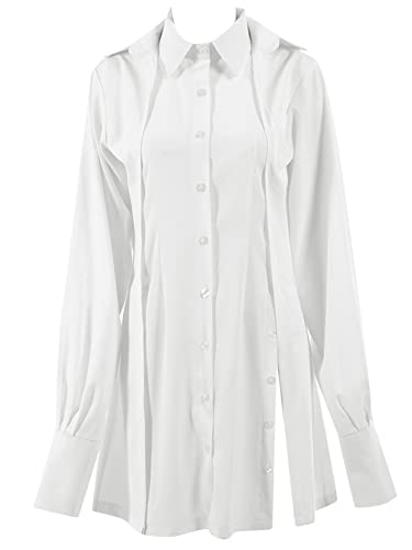 LYANER Women's Collar V Neck Blouse Long Sleeve Button Down Split Hem Long Shirt Top4