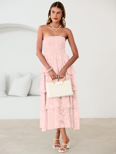 Image of Simplee Womens Summer Strapless Maxi Dress 2026 Boho Floral Off Shoulder Wedding Guest Dresses Tiered Beach Long Sundress