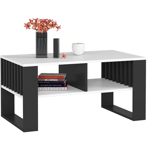 AKORD Table de Salon avec 2 étagères Rockford | 92 x 45 x 53 cm | Table Basse Design Moderne | Tables Basses de Salon | Tableau Meuble de Rangement | Panneau...