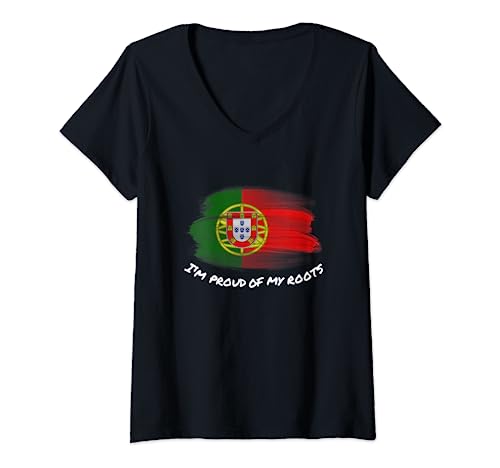 Mujer I'm Proud of My Roots - Bandera patriótica vintage de Portugal Camiseta Cuello V